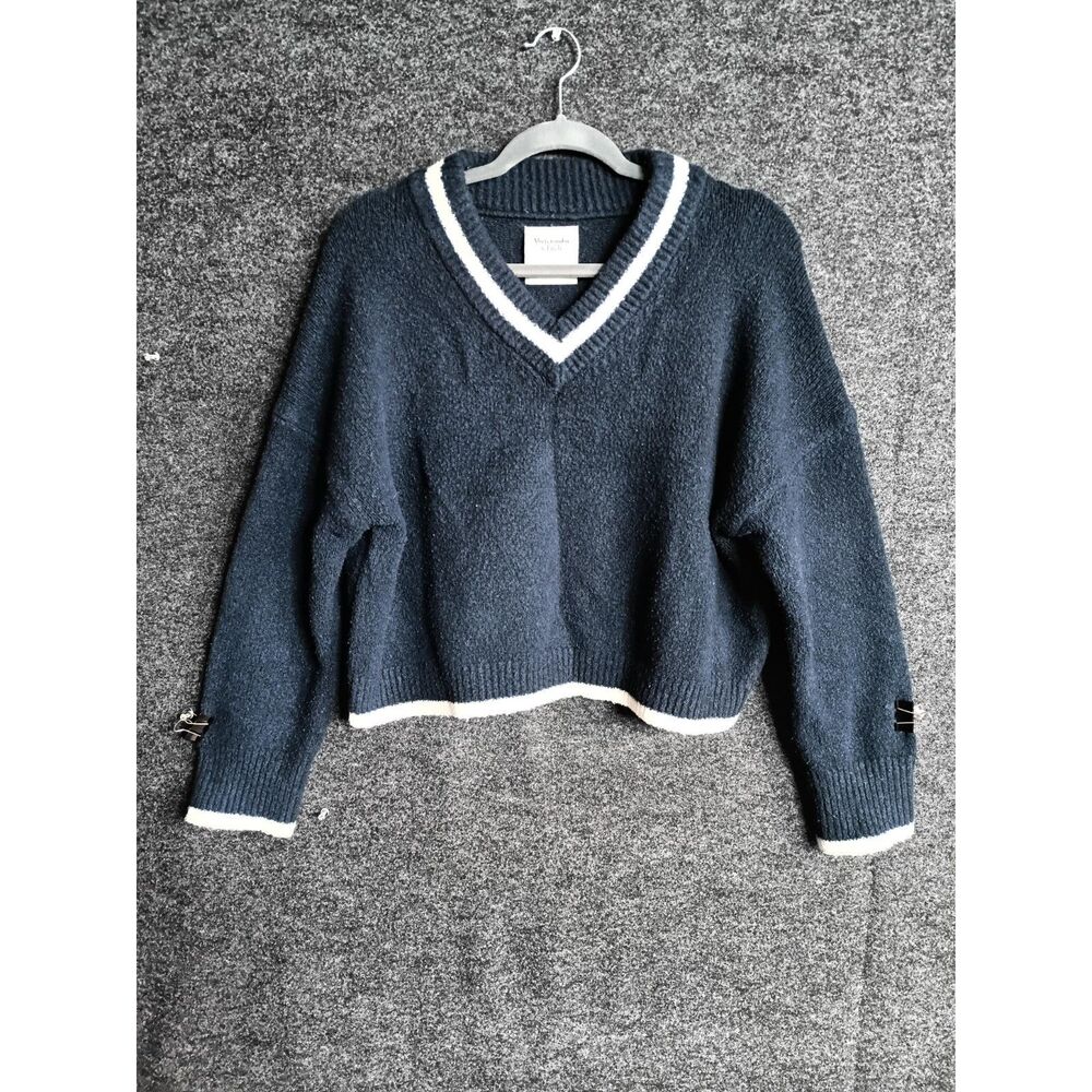 Abercrombie & Fitch Navy Cricket V-Neck Cropped Sweater Womens S